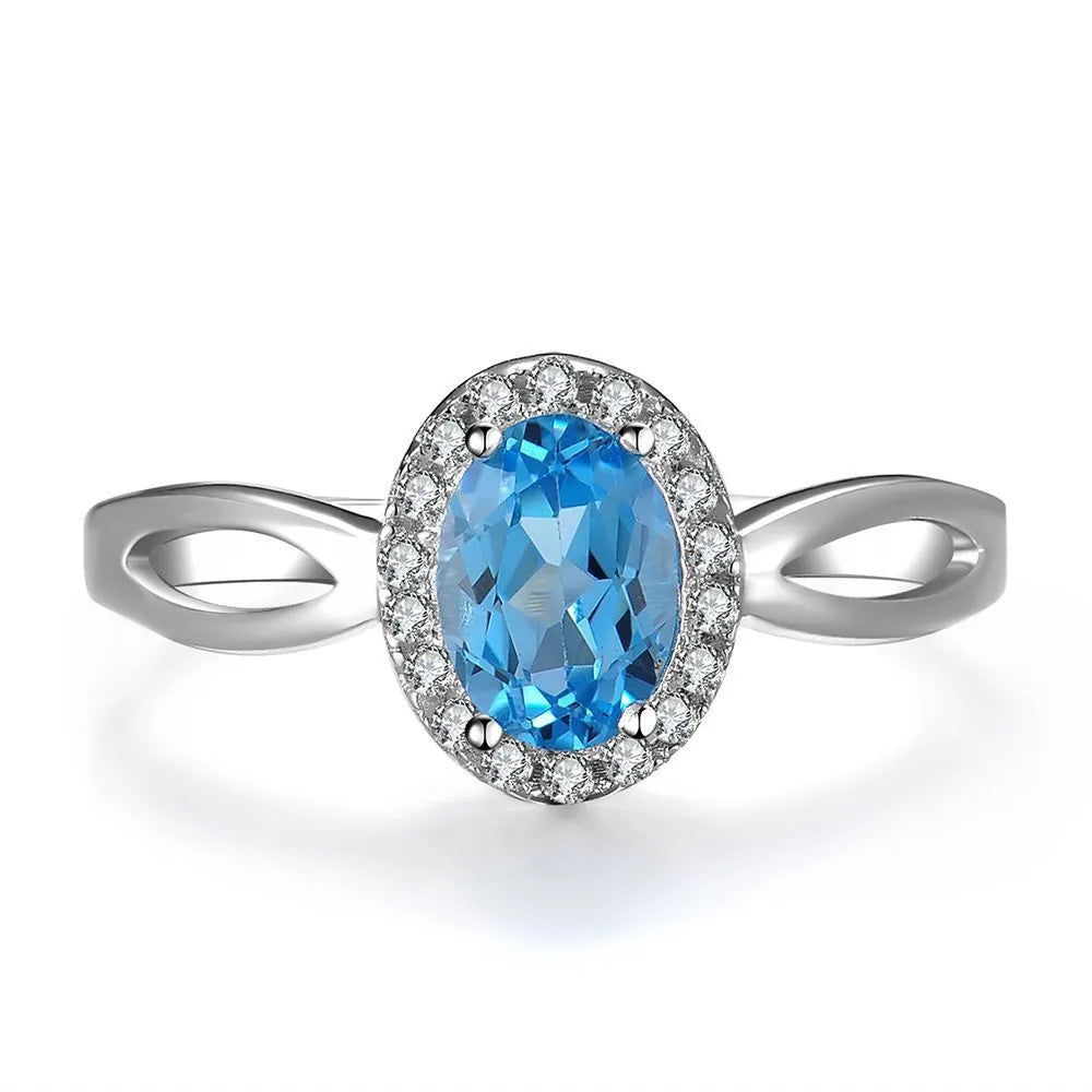 925 sterling silver geometric blue topaz jewellery set including earrings, ring, pendant and necklace