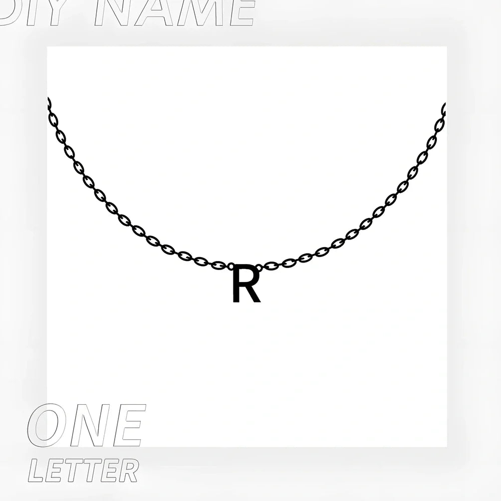 Custom 316L titanium steel initial necklace with 40+5cm chain, engraved 2-7 letters in gold, rose gold, or steel