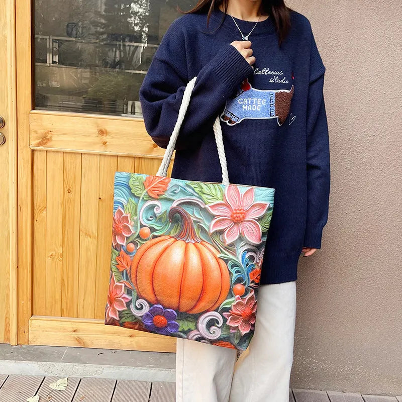 Cotton linen shoulder bag with double straps and horizontal square design in urban simplicity style