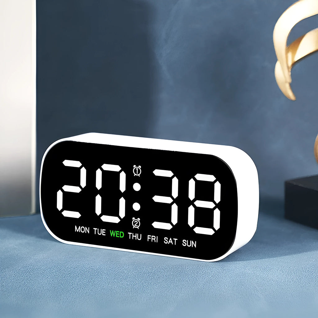 Simple multi-purpose LED digital alarm clock with plastic shell, 10mm thickness, five colours