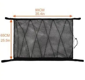 Double-layer mesh hanging car storage bag in black non-woven fabric for overhead console use