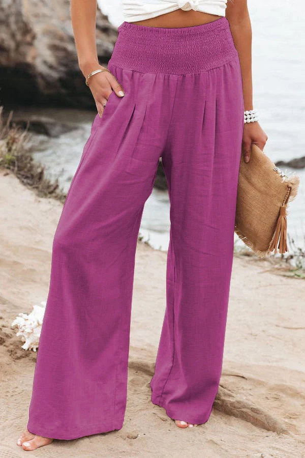 Women's wide leg cotton linen trousers in various colours