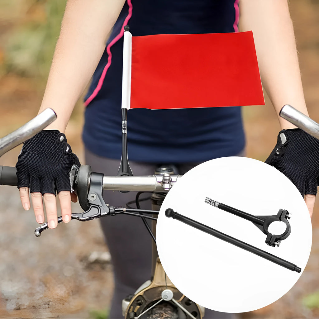 Cycling handlebar flag with plastic pole and polyester square fabric for bicycle mounting
