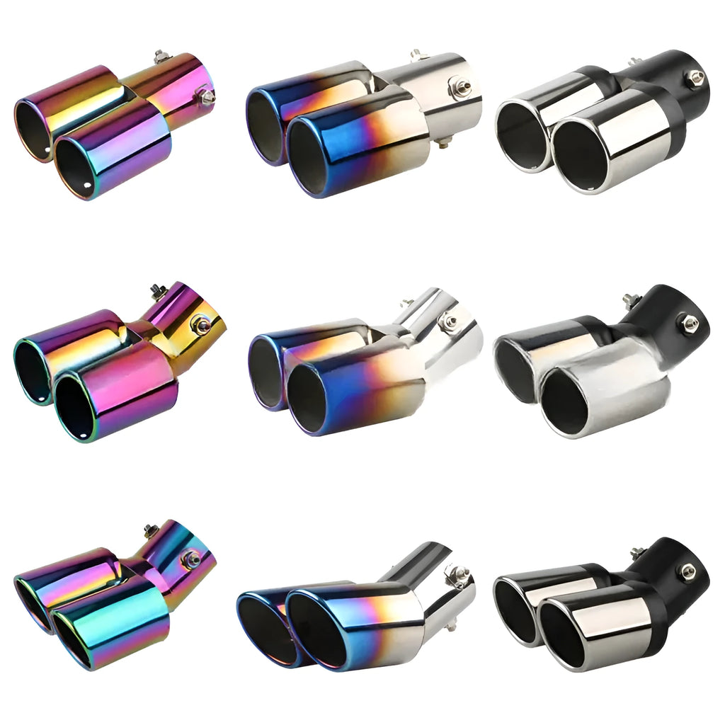 Universal stainless steel automotive exhaust pipe tail muffler with 145mm length in silver black finish