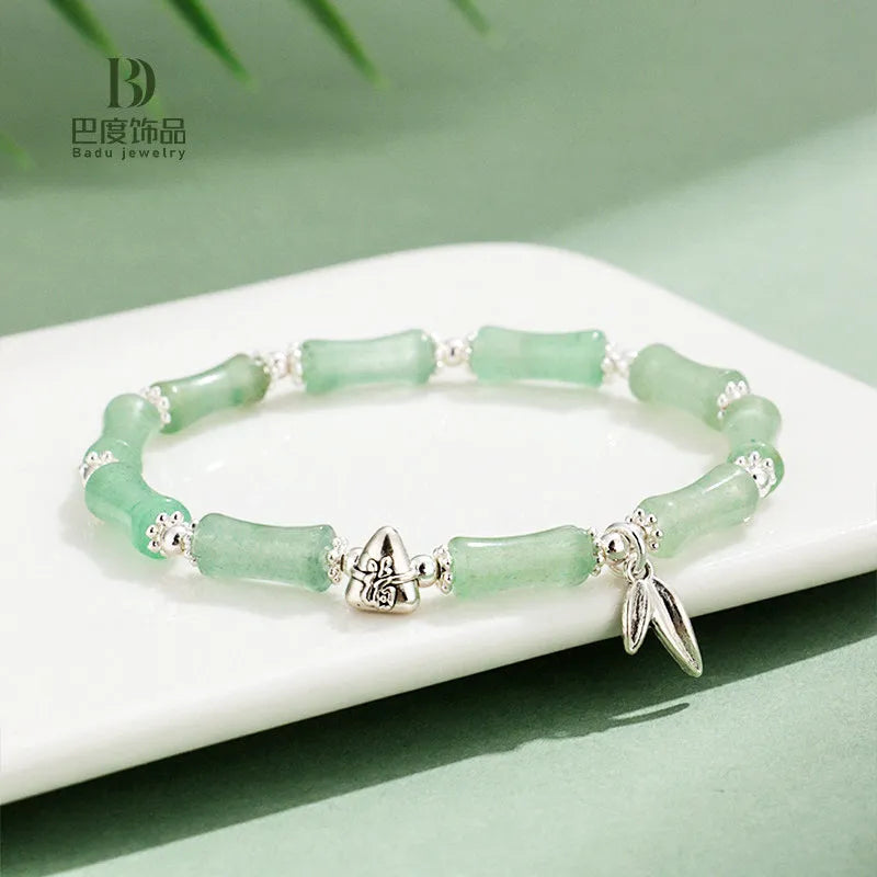 Women's green aventurine huang dongling olivine white jade stone bracelet with electroplated metal