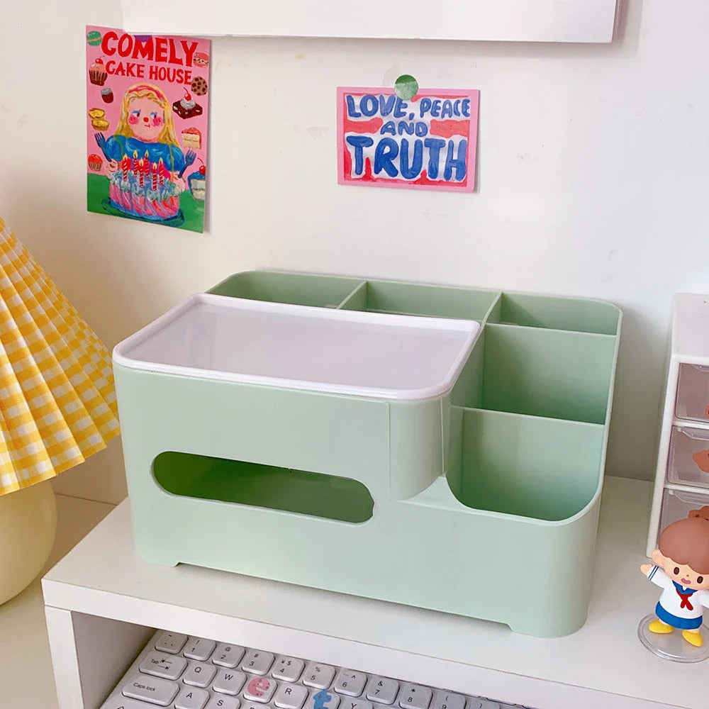 Creative cartoon-themed plastic tissue box with mobile phone slot in various colours