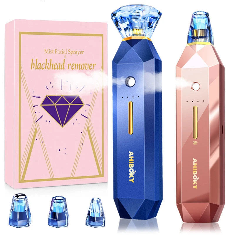 2-in-1 blackhead remover and facial sprayer in pink and sapphire blue