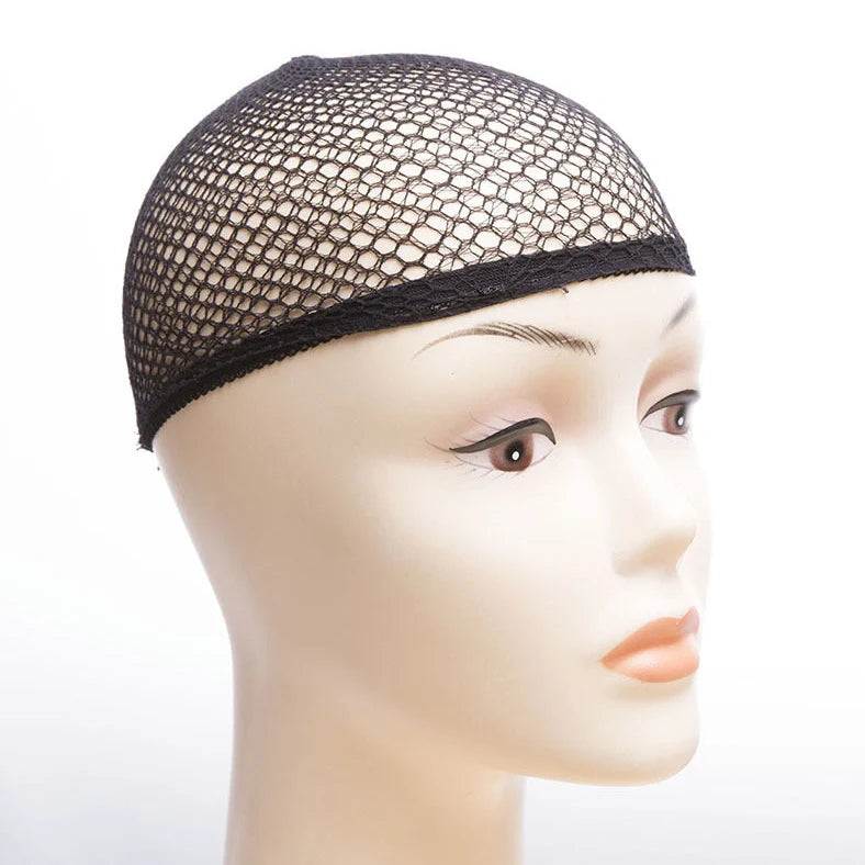 Wig hair net with geometry plaid pattern and two-head pass design in cloth material