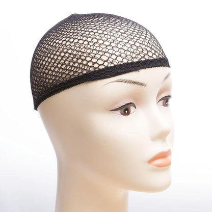 Wig hair net with geometry plaid pattern and two-head pass design in cloth material