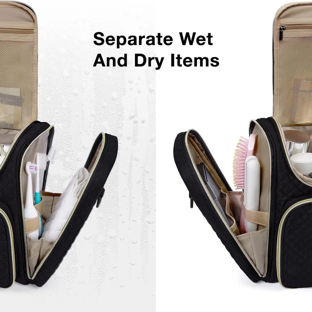 Women's large waterproof plaid storage bag in peach fabric leather with antibacterial lining, black colour