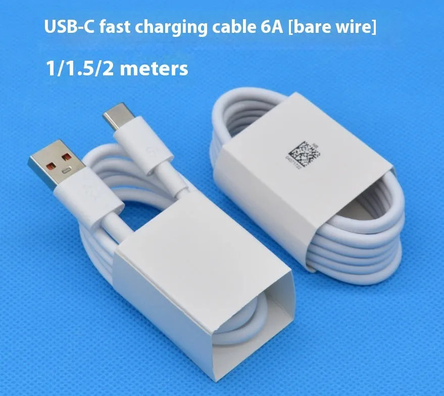 White 6A Type-C fast charging cable 1 metre with TPE material and USB-A connector