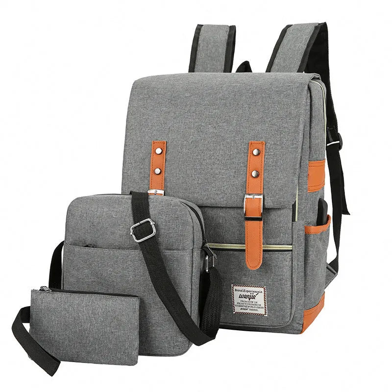 Three-piece business backpack in Oxford cloth with laptop compartment and curved shoulder straps