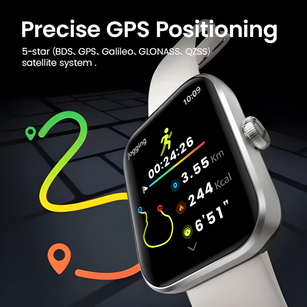 Bluetooth smart watch in black with touch button interface on wrist
