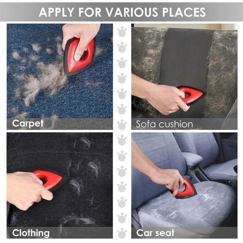 Silicone pet hair remover brush tool for carpets and sofas in black, green, and red colour options.
