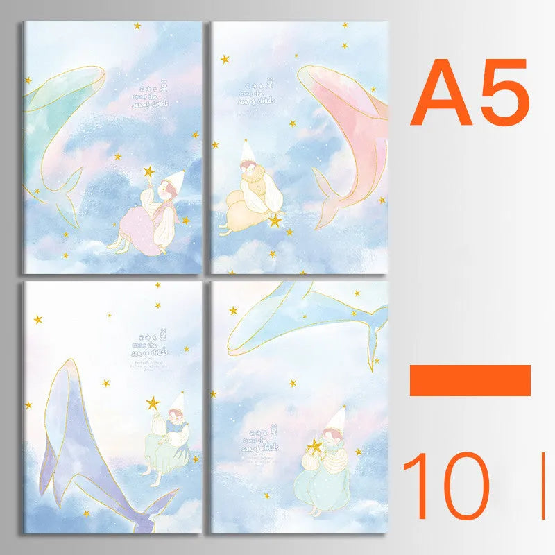 Set of 10 thread-bound A5 notebooks with kraft paper covers showing bear and sakura designs