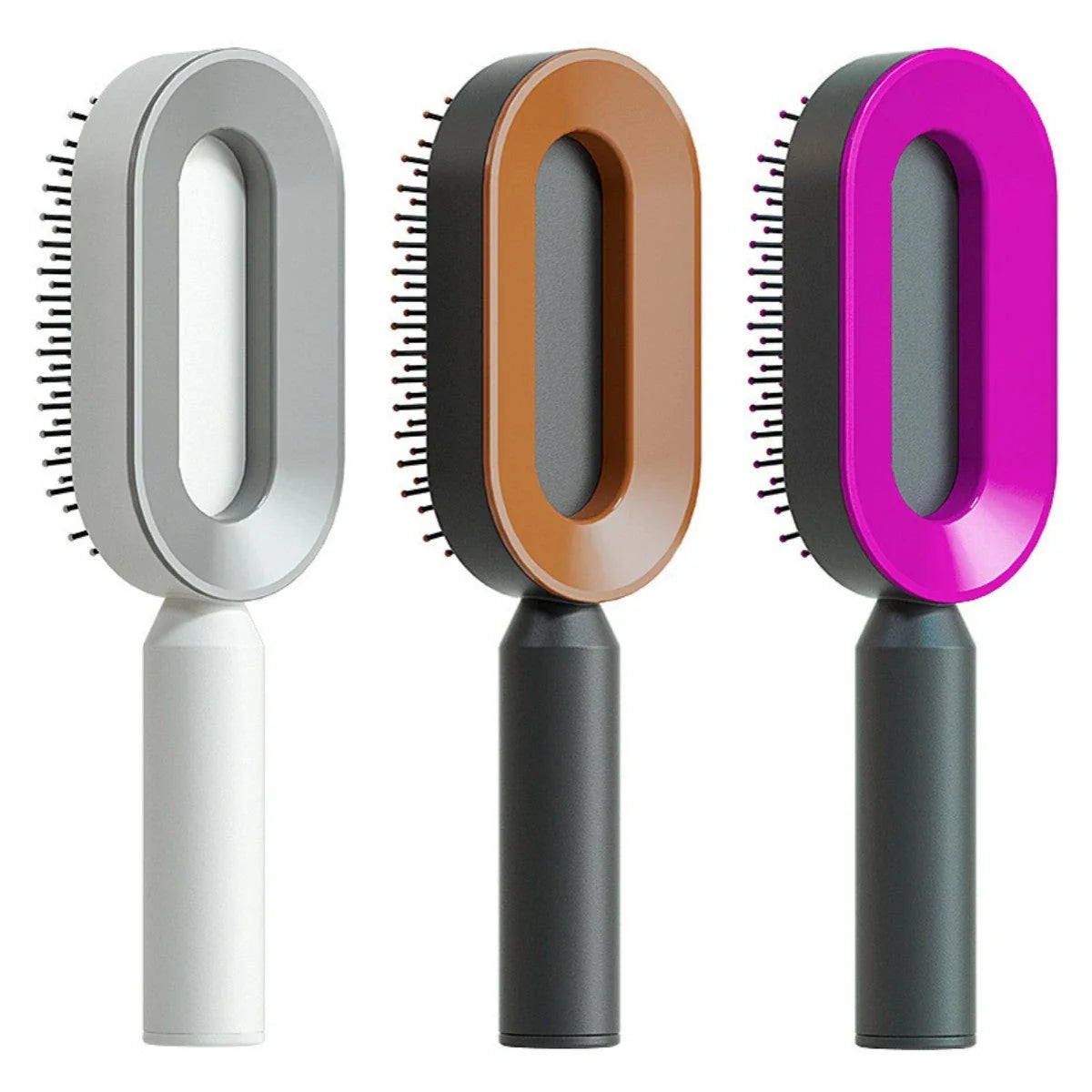 3D Air Cushion Hair Brush in elegant white, showcasing wide comb teeth and ergonomic handle