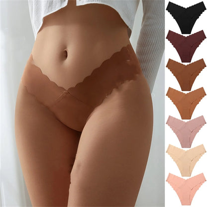 Wave Lace V-shaped Waist Seamless Ice Silk Girl Underwear 7PCS Set in various colors