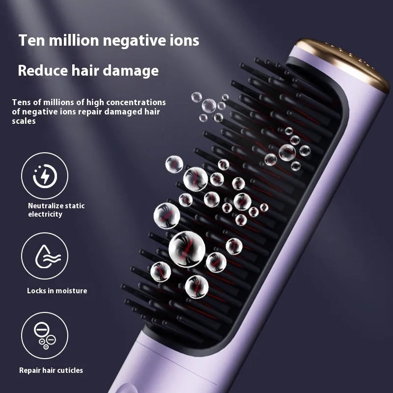 Wireless straight comb with anion technology in rose gold colour for portable hair styling