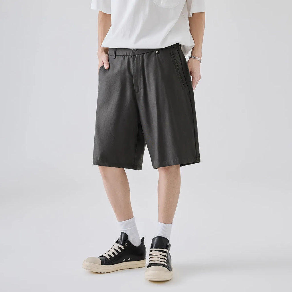 Men's lyocell cotton blend casual shorts in apricot colour with loose fit and micro elastic fabric