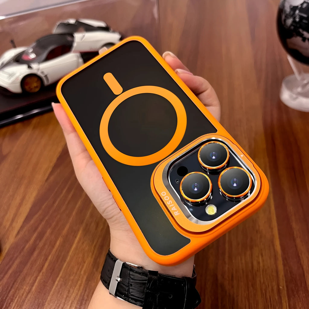 Frosted TPU magnetic phone case with built-in kickstand for iPhone 15 and 14 series