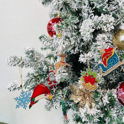 A charming acrylic car-shaped ornament with vibrant colors and a reflective finish, perfect for Christmas decor.