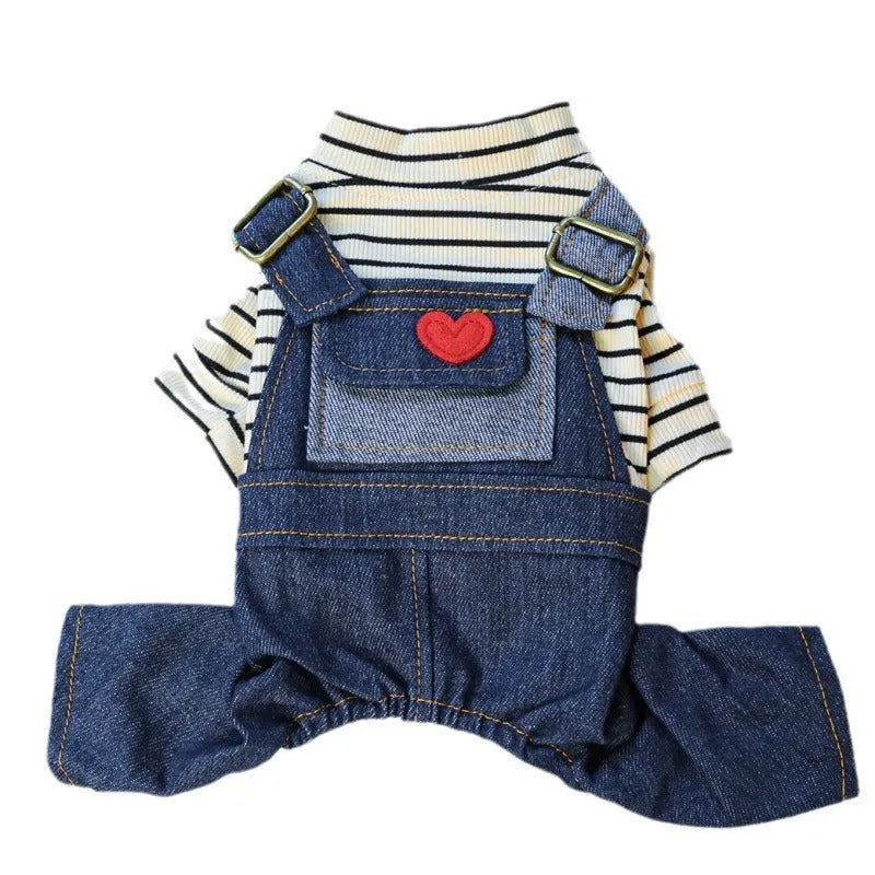 Retro denim suspender pants for small to medium dogs, four-legged princess style, CWQ colour, sizes XS-XL