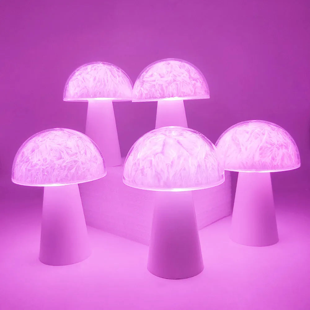 Mushroom-shaped remote control night light with RGB colour changing and battery power