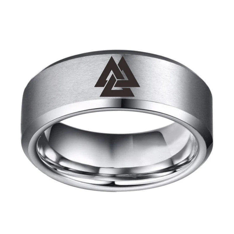 Stainless Steel Viking Odin Symbol Ring in multiple colours, showcasing minimalist design and electroplate finish.