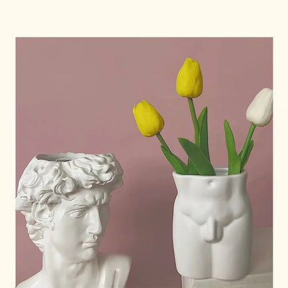 Handcrafted human body ceramic vase with pink and black dots, European style