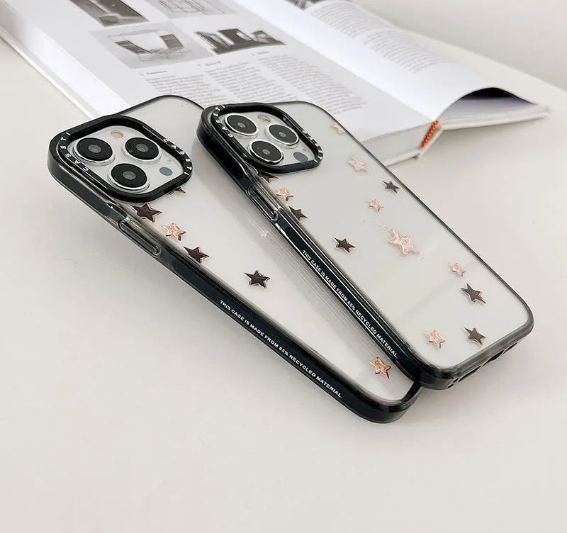 Hard PC phone case with engraved lucky star doodle design and acrylic side finish