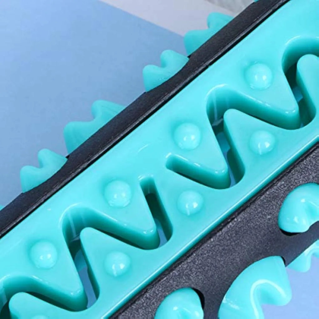 Natural rubber dog toothbrush chew toy with silicone cleaning bristles in multiple colour options