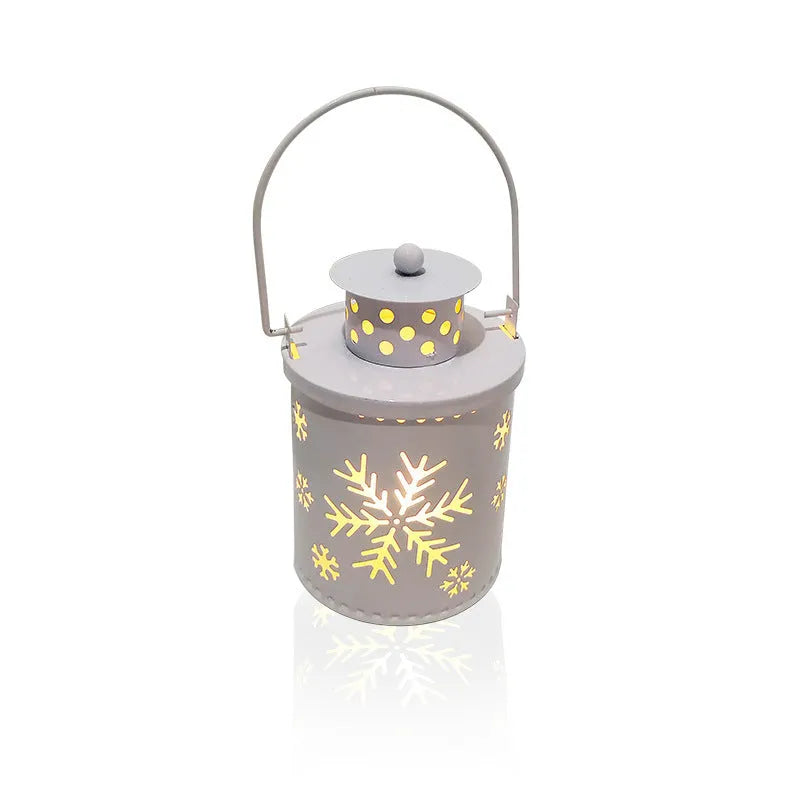 Nordic style wrought iron LED electronic candle lantern for Christmas decorations in green colour