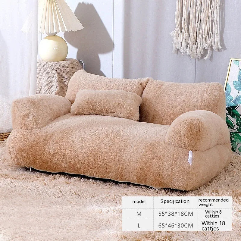 Luxury cat bed sofa in mousse coffee colour with thick backrest and plush pillow on anti-slip base