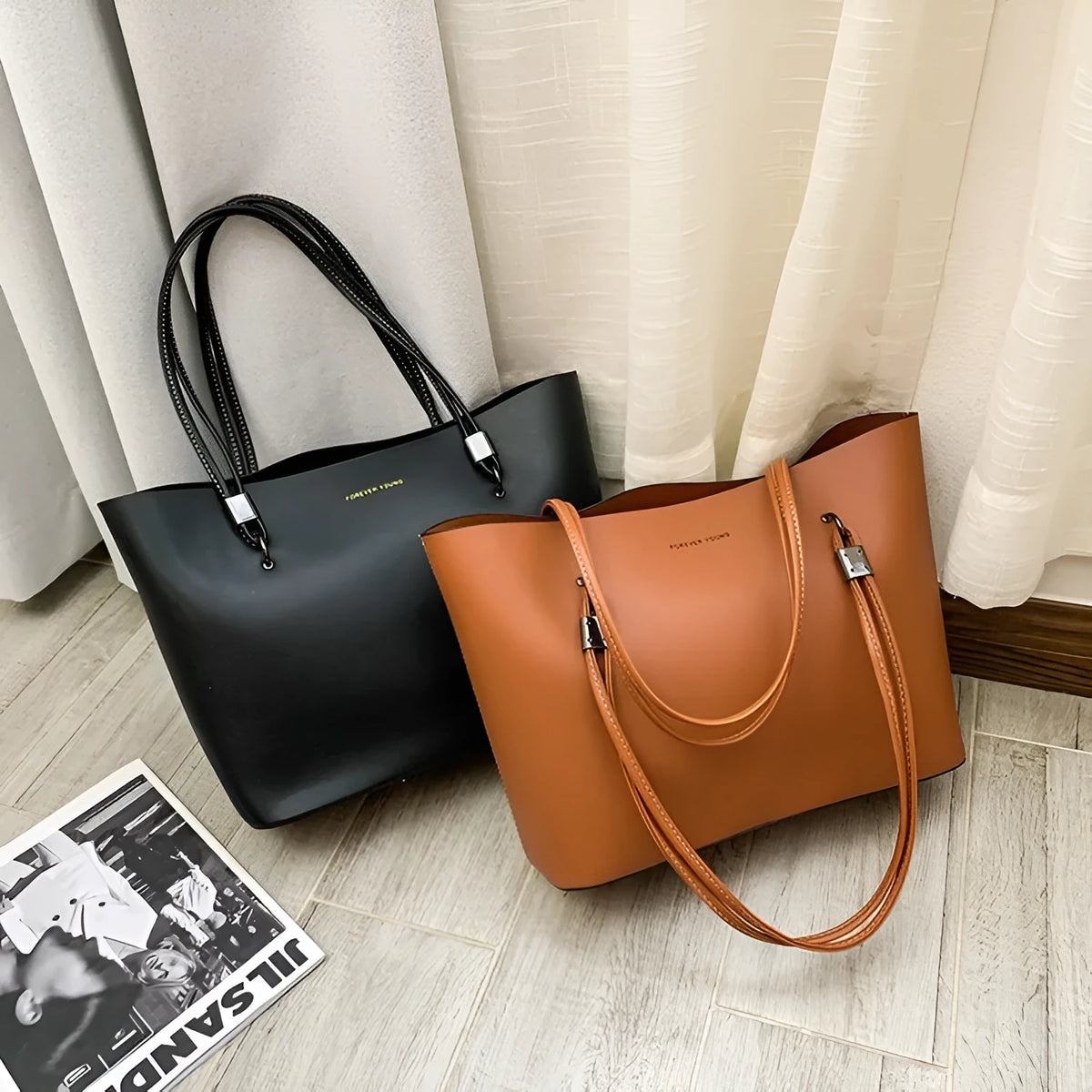 Retro women's large capacity PU shoulder bag with spliced design in brown colour