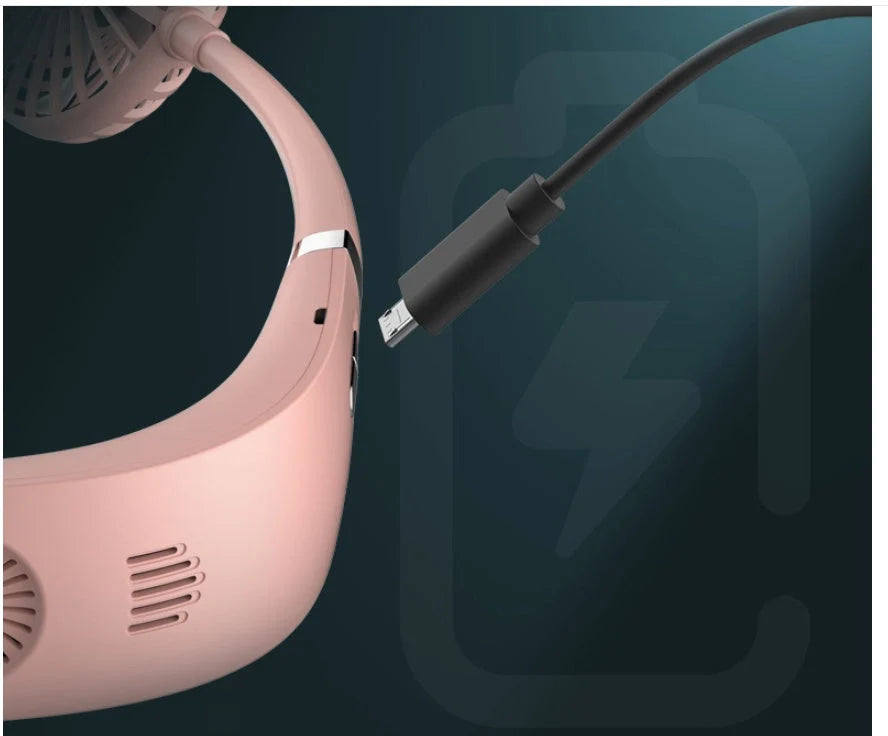 Adjustable Hanging Neck Fan in black, pink, and white for personalised outdoor cooling