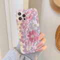 Silicone phone case with oil painting pink flower design for iPhone models, rear cover type