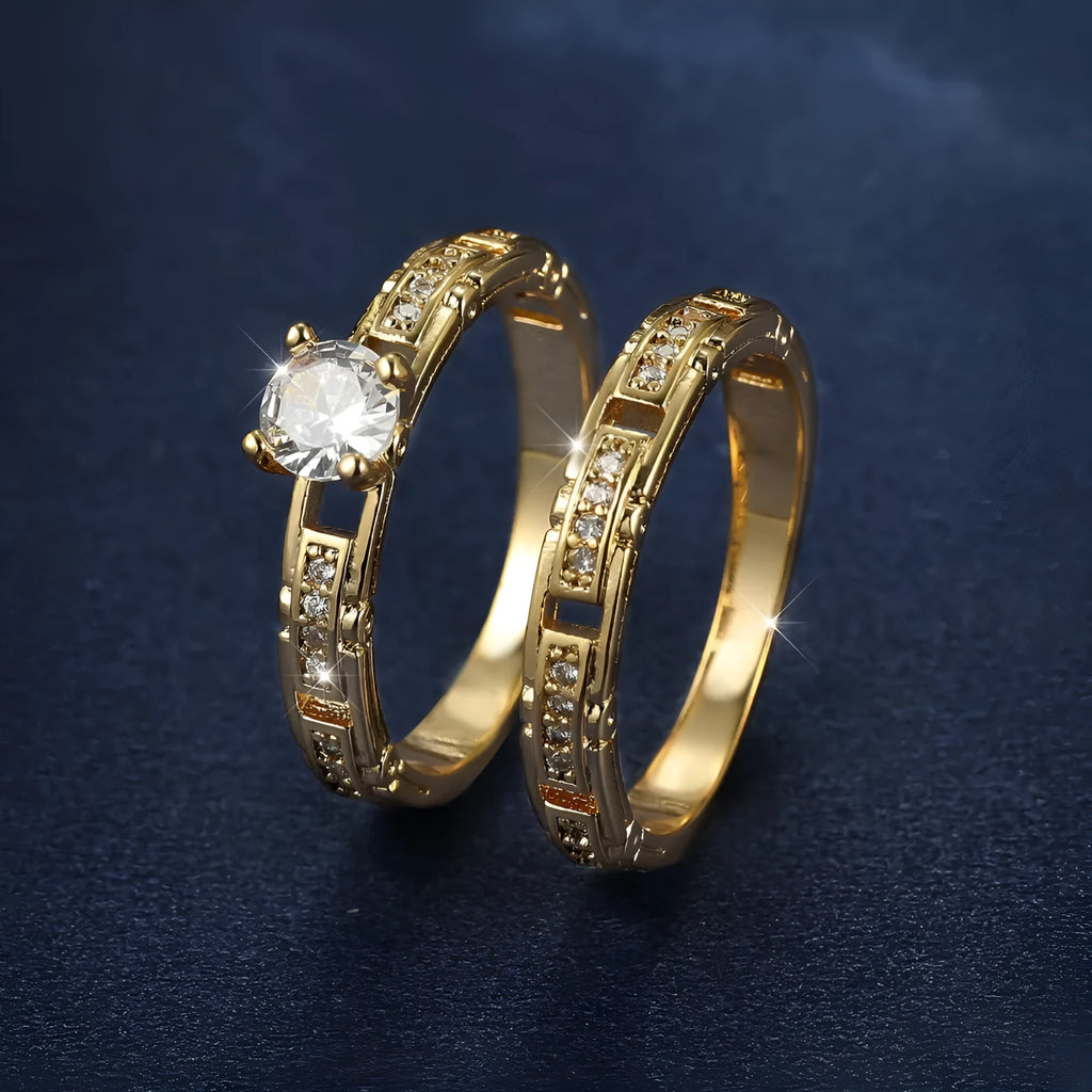 Micro inlaid zircon women's wedding ring set in gold alloy geometric fashion OL couple ring