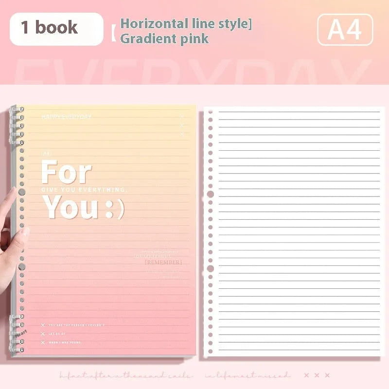 Removable coil gradient notepad in A4 and B5 sizes with green, blue, pink, and purple PP covers.