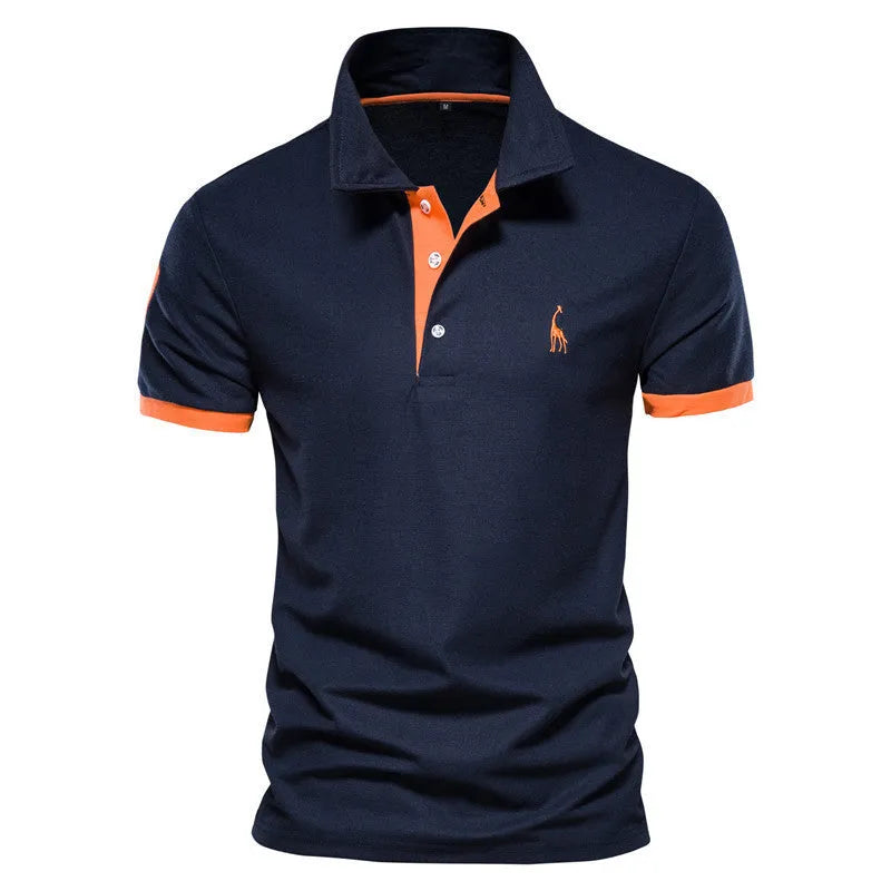 Men's slim fit cotton blend T-shirt with embroidery on the chest, shown in a selection of available colours.