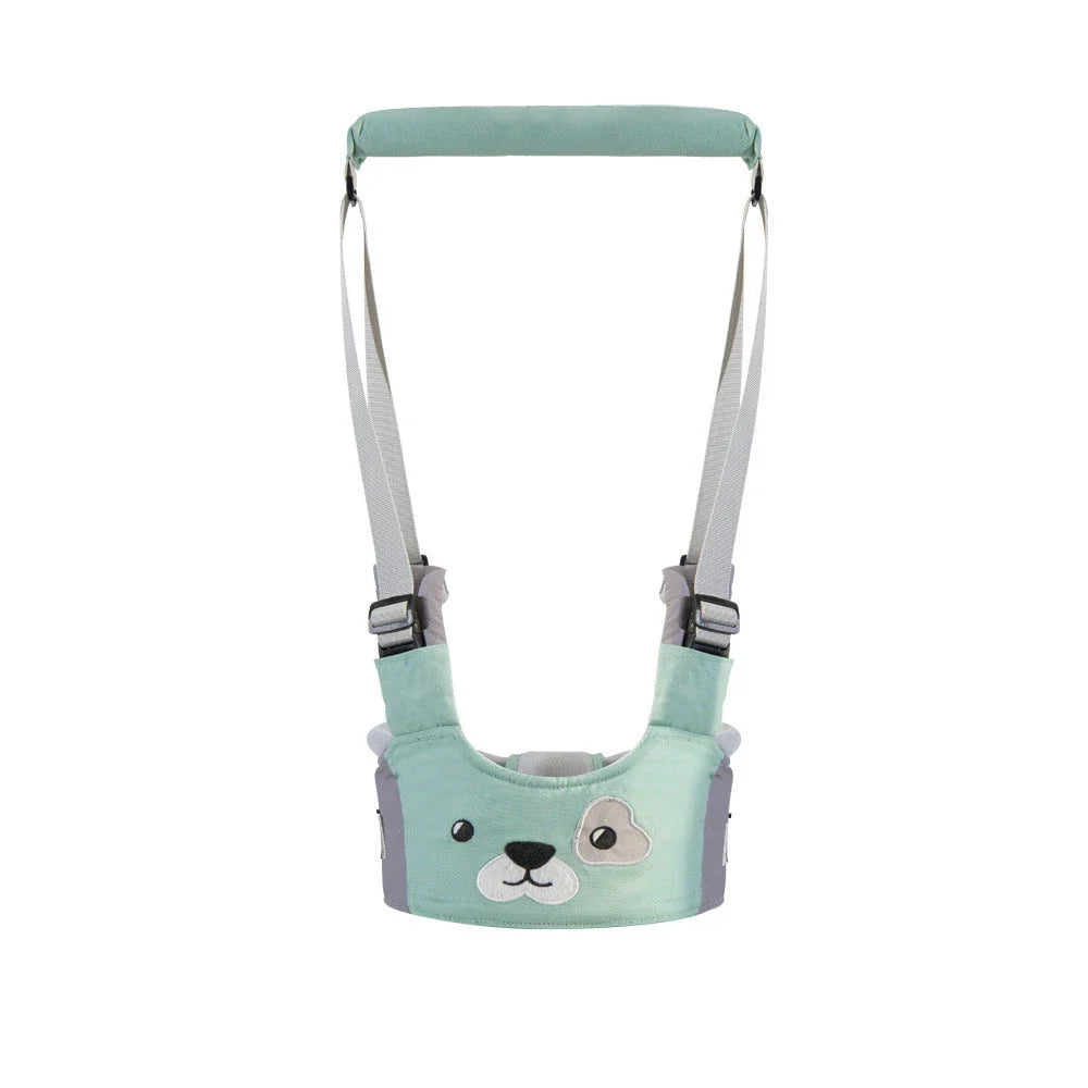 Hands-free baby walking harness in various colors, designed to support and guide toddlers during the early walking stages