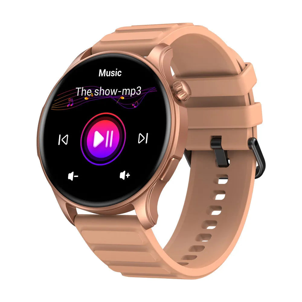 Btalk 3 Pro smart watch in blue on wrist showing AMOLED display with health stats