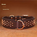Leather dog collar with metal rivets in black, chocolate, or pink.