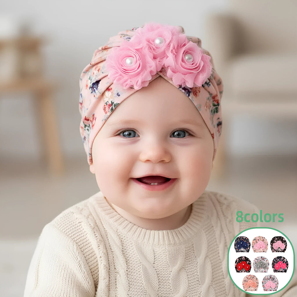SUNFLOWER sticky beads soft printed polyester children's hat in black, dome crown style, average size