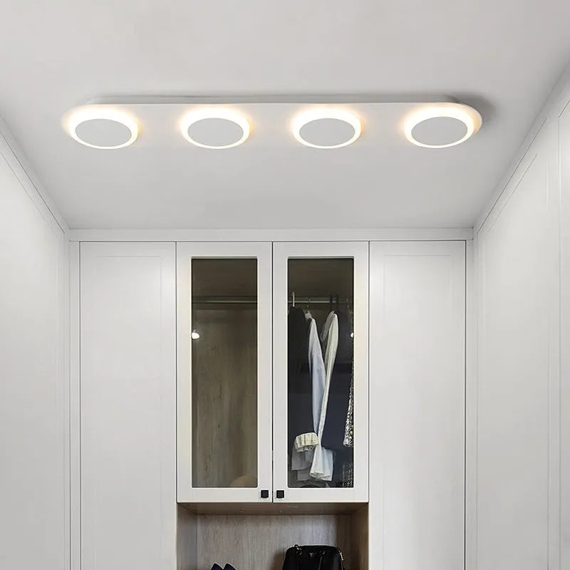 Matte white strip ceiling lamp with iron and acrylic shade, 3 heads, for hallway