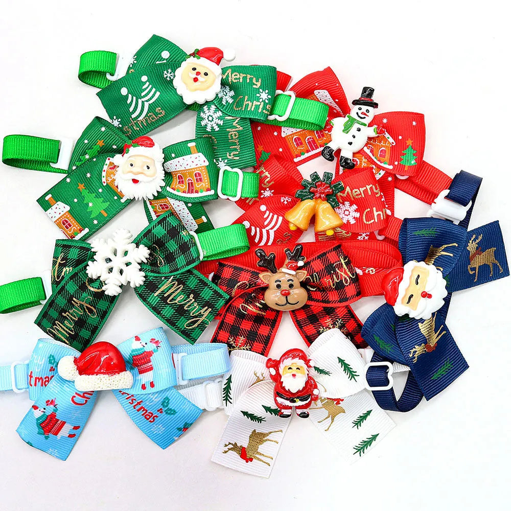 A red and green polyester pet bow tie with a British style, for Christmas decoration.