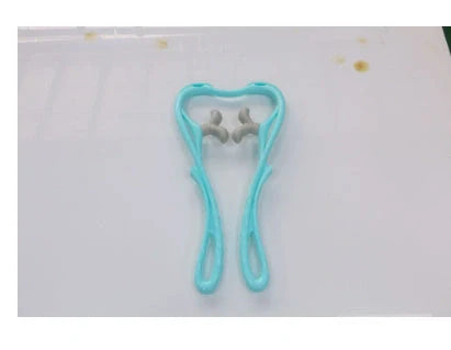 Six-wheel neck massager in blue and pink with 360° rolling balls for muscle relief