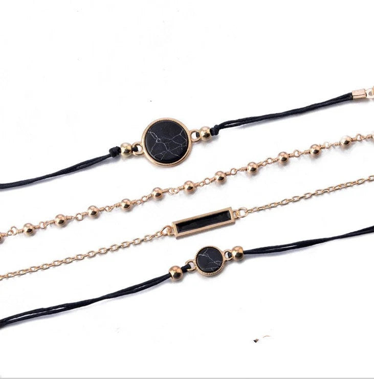 Handmade black and turquoise geometric bracelet for women