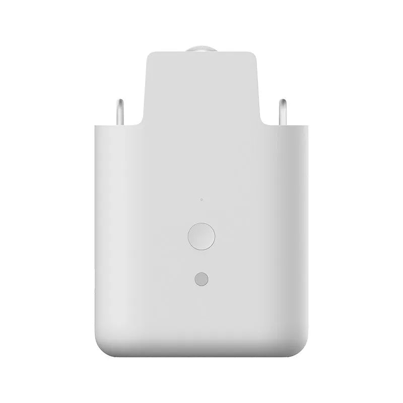 White automatic curtain opener and closer device with USB charging cable.