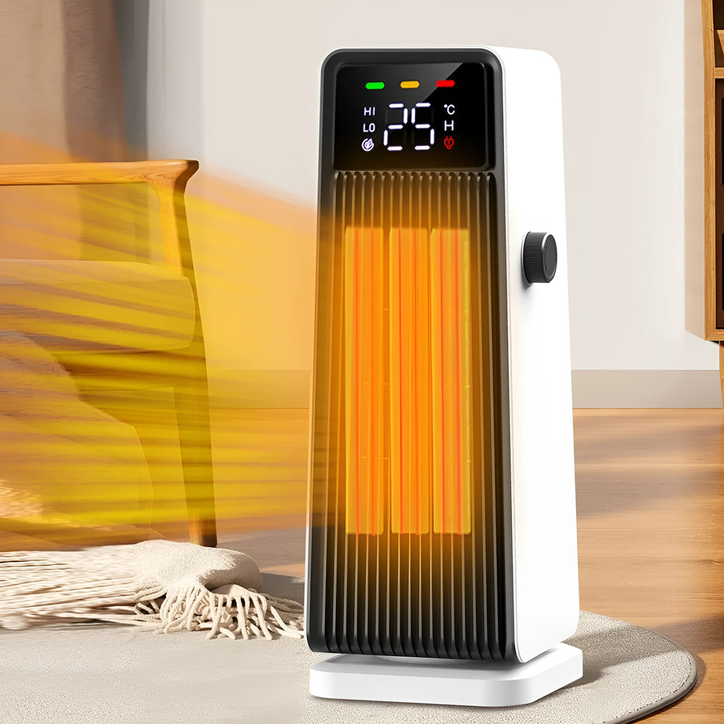 White small electric air conditioner heater with shaking head and touch controls for large rooms