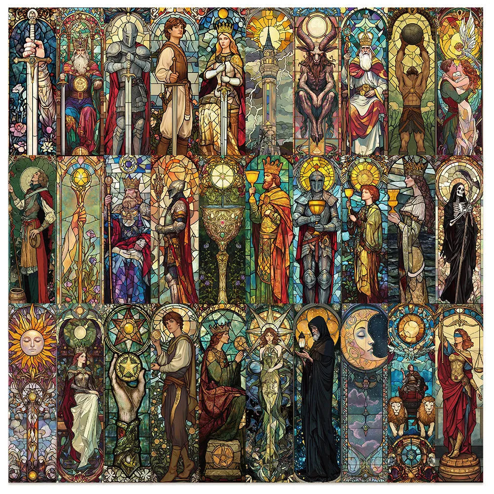 30 sheets of tarot-themed bookmark paper with a painted glass design in a cute style.